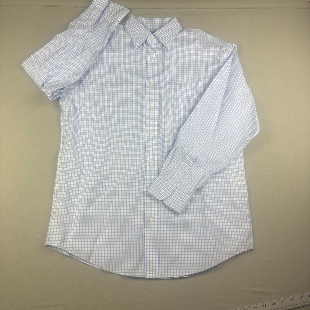 Jos. A. Bank Traveler Dress Shirt Mens 16-34 Blue White Check Traditional Fit